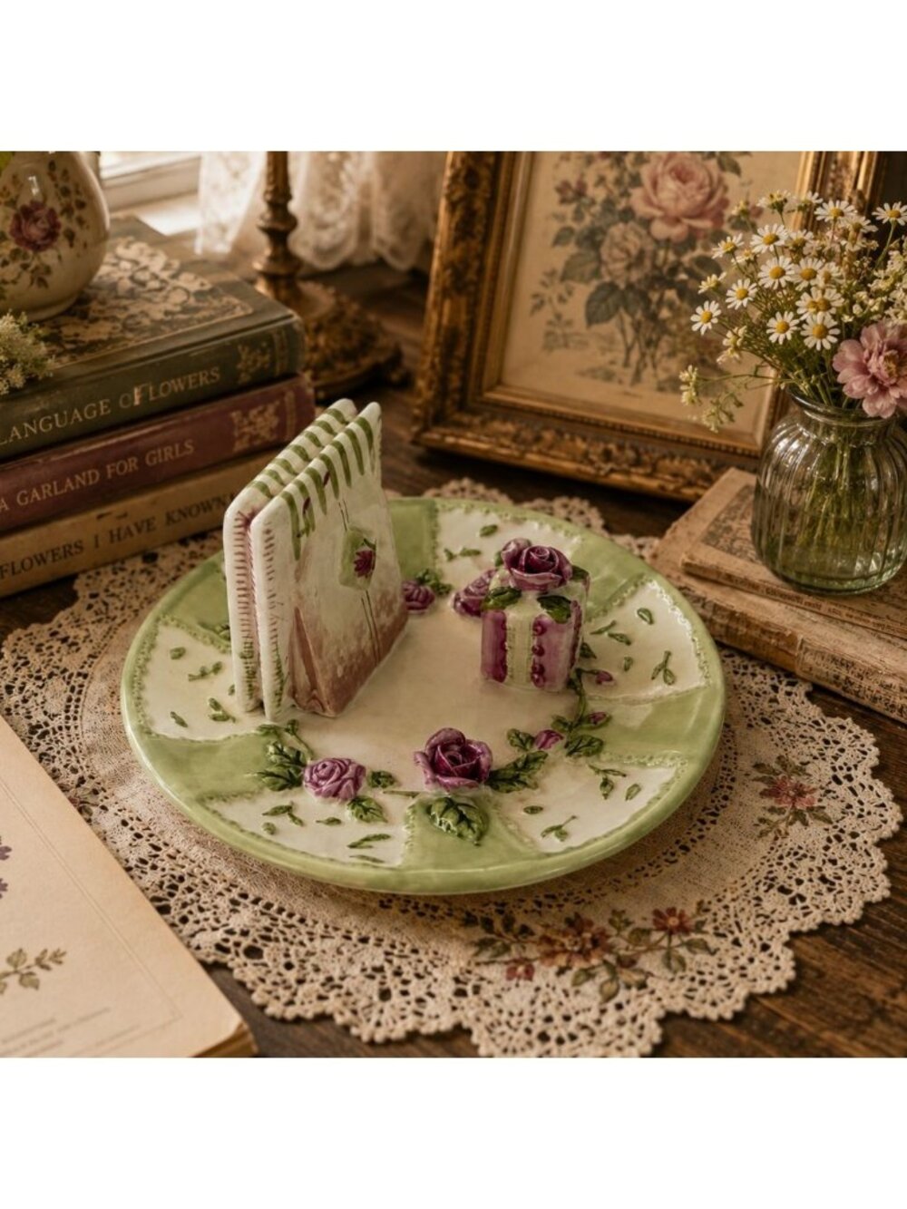 Lady Jayne Ltd Ceramic Breakfast Tea Bag Trinket Holder Plate Cottagecore 5.5"